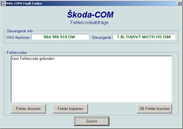 keine Fehler im Motorsteuergerät